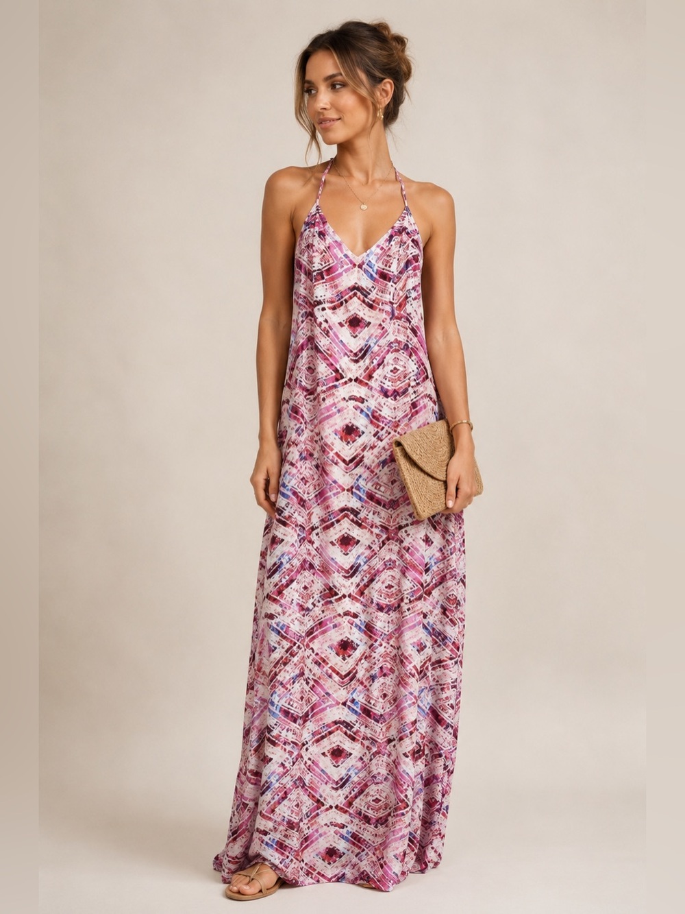 Show Me Your Mumu Pink Printed Maxi Dress L Resort Vacation Boho